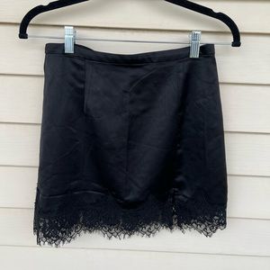 Urban Outfitters Black Satin Mini Skirt with Lace